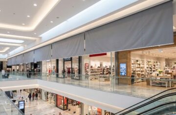 Grey smoke curtains In a shopping center